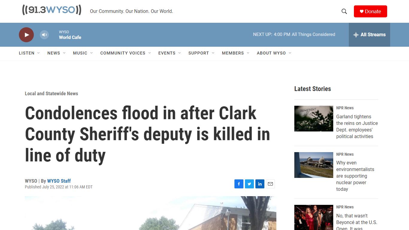 Condolences flood in after Clark County Sheriff's deputy is ... - WYSO